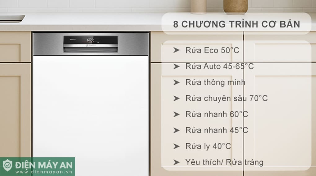 Máy rửa bát bán âm Bosch Serie 8 Sấy Zeolith SMI8ZDS81T